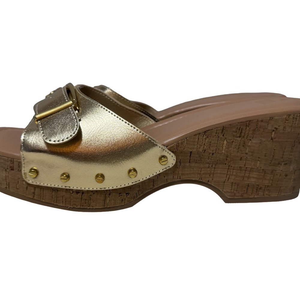 Time and Tru Metallic Gold Wedge Sandals NWT Size 11 Memory Foam Buckle - Picture 5 of 13
